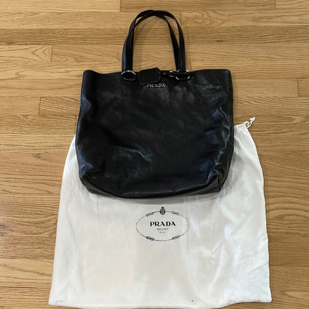 Prada black leather tote